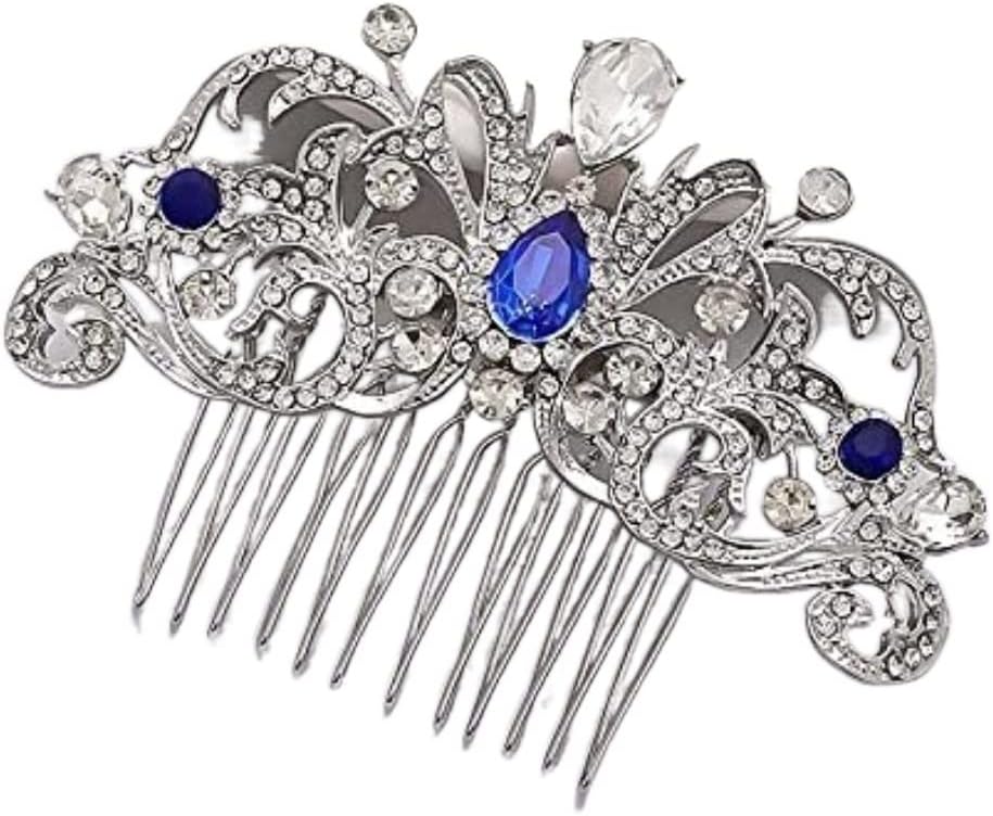 Wedding Hair Comb Hair Side Comb Hair Comb Clip Jewelry Crown for Women Crystal Hair Combs Rhinestone Pearl Bridal Hair Comb Women Hair Jewelry Wedding Bridal Hair Comb Pins Side Comb (Color : Silver