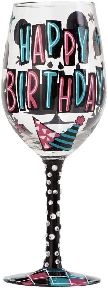 Designs by Lolita “Birthday Bash” Hand-painted Artisan Wine Glass, 15 oz.