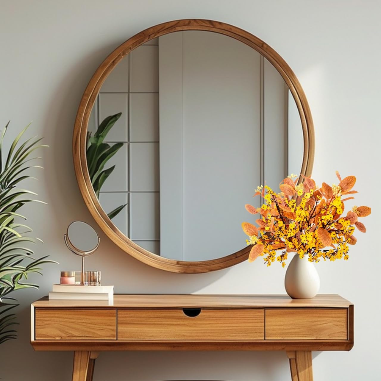 8 Bundle Artificial Flowers with Eucalyptus, 19.6" Fake Flowers Fall Decor Mixed Silk Faux Flower for Autumn Vase Centerpiece Table Wedding Party Home Decor Floral Arrangements, Yellow - Image 7