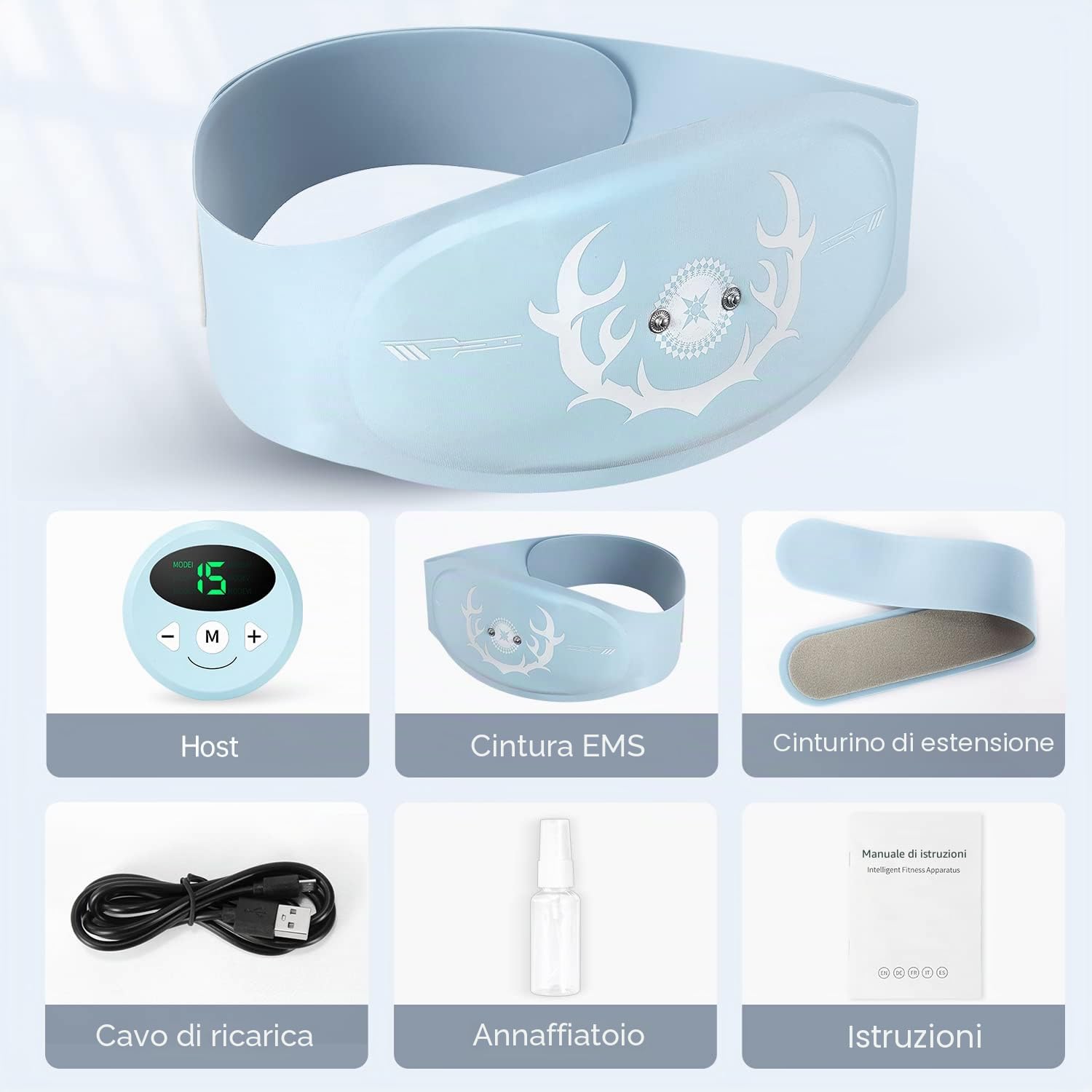 Cintura Elettrostimolatore, Elettrostimolatore Muscolare Addominali Elettrostimolatore, USB Addominale Tonificante Cintura, Adatta 62-124 cm di Vita