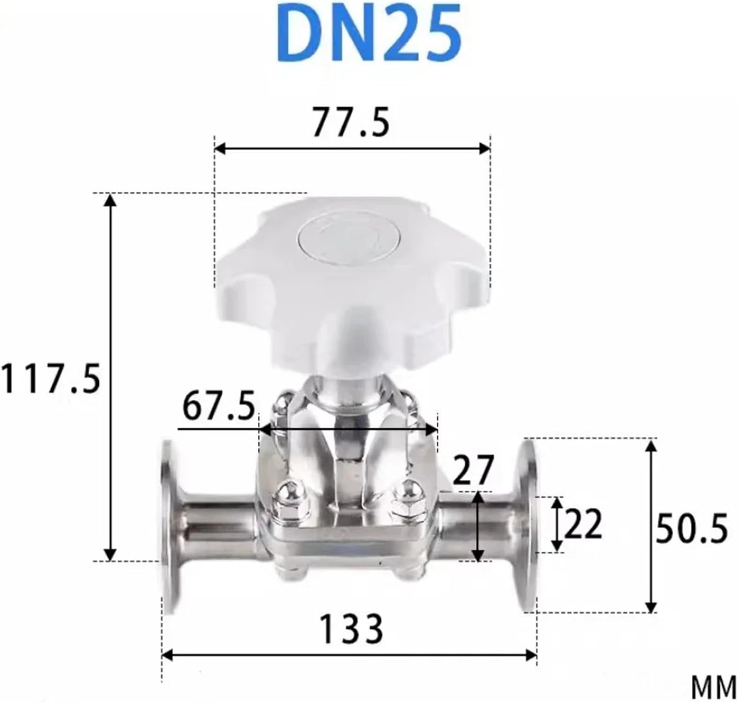 Diaphragm Valve 1"(25mm) OD50.5mm L=130mm Disc Type Clamp Diaphragm Valve,Stainless Steel 316L