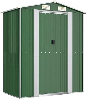 vidaXL Green Garden Shed - Galvanised Steel Outdoor Storage House with Sliding Gate & Ventilation - 192x108x223 cm