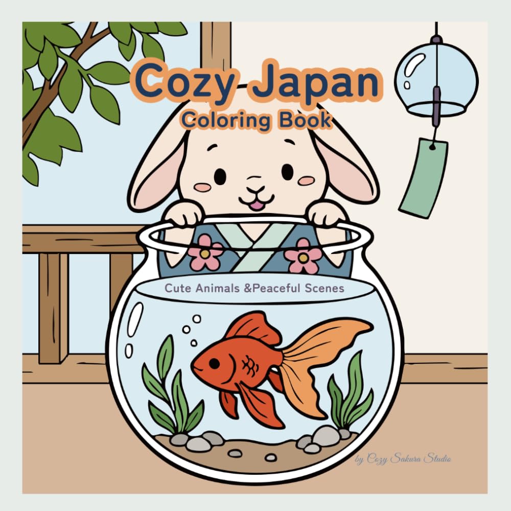 Stress Relief Coloring Book for Adults: Cute Animals & Relaxing Japanese Scenes (Cozy Japan) (Cozy Japan Coloring Book)