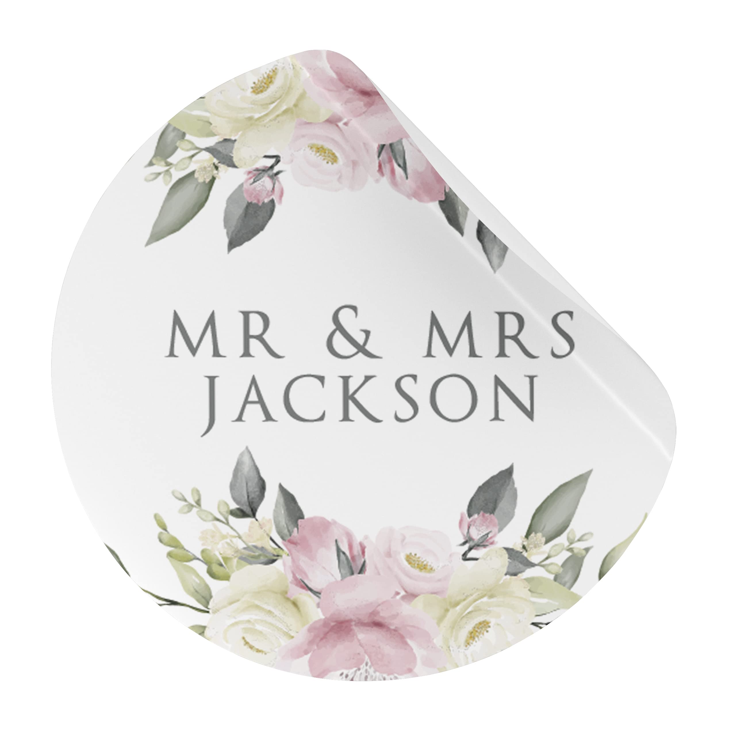 Personalised Pink Floral Favour Stickers for Wedding/Baby Shower/Hen Party/Birthday (LA6) (45mm (24 per Sheet))