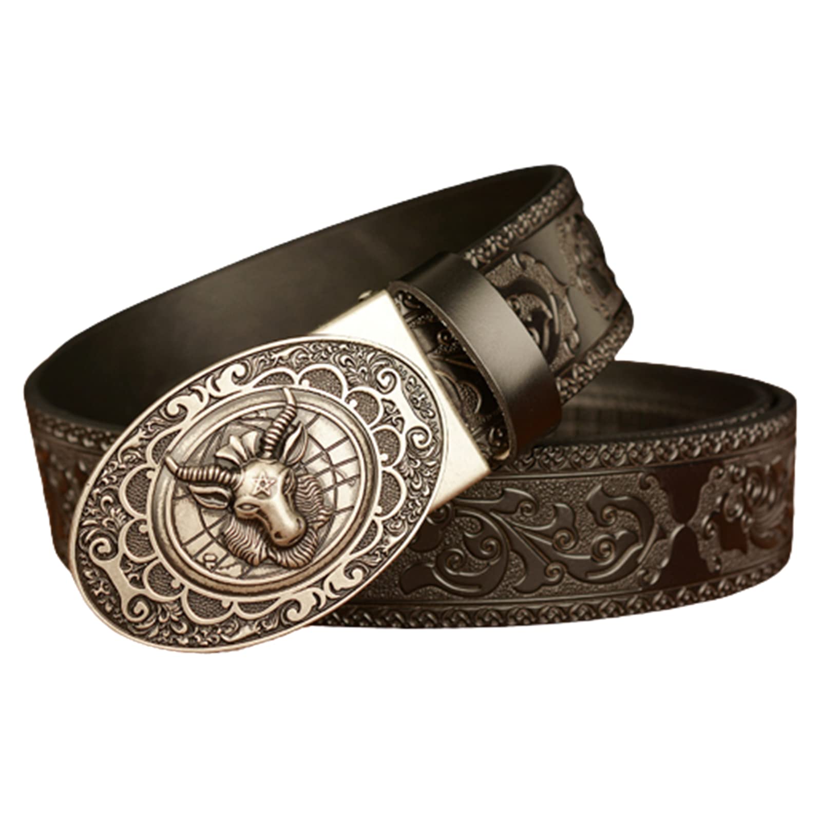 cinturón de vaquero, cinturón de vaquero 1 cinturón de cuero con trinquete en relieve for hombre con hebilla automática deslizante de rey de animales, correa de cintura de vaquero occidental hecha a m