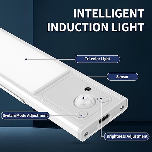 Miniatura 2 de QYG.LD Luces para debajo del gabinete, luces de armario con sensor de movimiento, 2 luces de gabinete de 12 pulgadas, 3 colores, regulables, luz