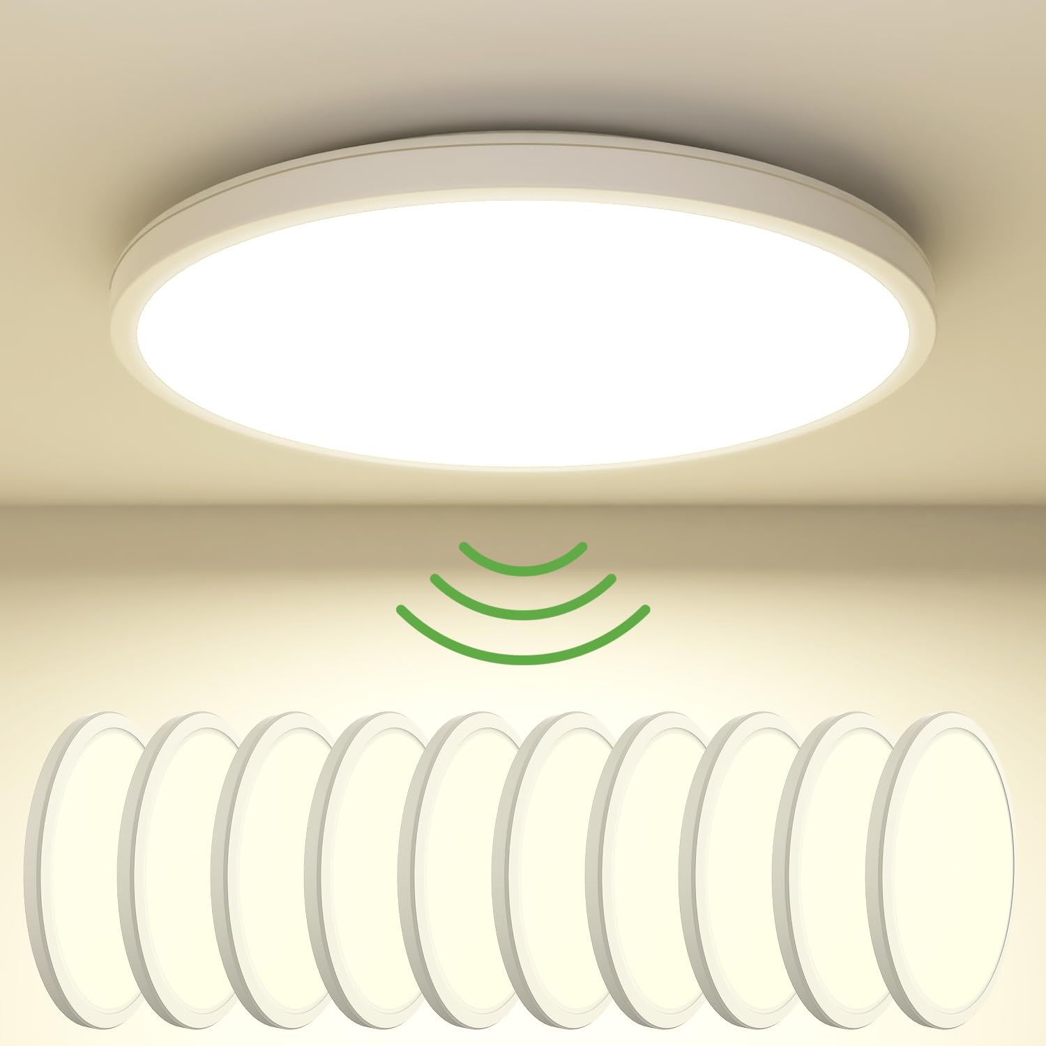 zemty LED Deckenleuchte mit Radar Bewegungssensor 19W 4000K, Flache Lampe mit Bewegungssensor Innen, 22cm 1800LM Runde Deckenleuchte IP44 Wandleuchte für Balkon Flur Garage, 10 Pack