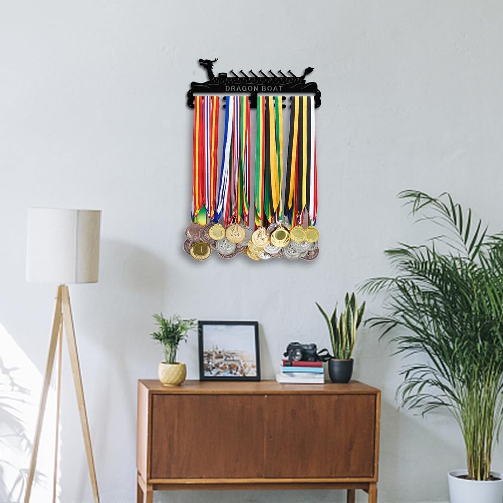 PH PandaHall Medal Hanger Display, Dragon Boat Medal Holder Display Hanger Metal Medal Rack Frame Sport Awards Ribbon Holder Personalized Wall Mount Tiered Award Rack for Over 60 Medals Athletes Men