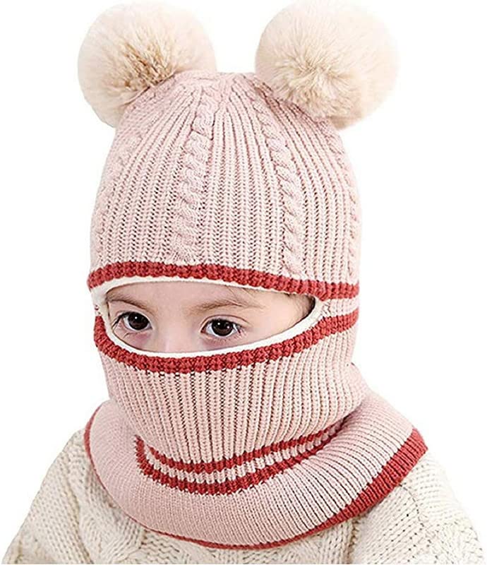 Image of Toddler Winter Hat With Scarf and Earflap Hood - Fleece Lined Monkey Cap for Baby and Kids (6 Months to 7 Years)