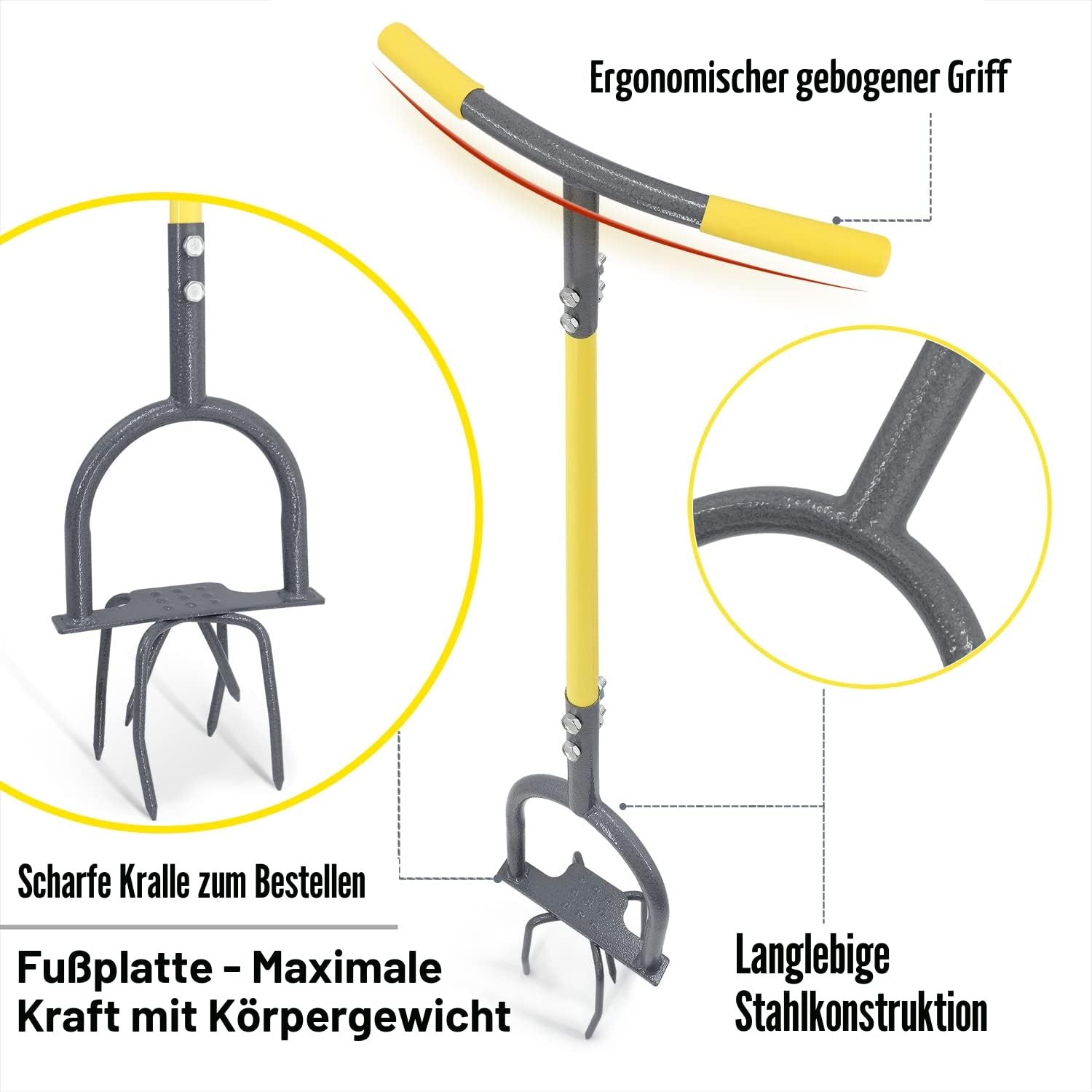 Jardineer Gartenkralle mit Stiel, 4-Zinken Gartenkultivator, Multifunktionaler Vertikutierer & Unkrautentferner in einem Gerät, Twist Tiller Gartenfräse mit Handgriff, Bodenlockerer für Gartenbeet