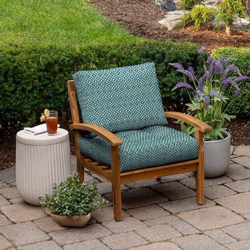 Image of Arden Outdoor Plush Modern Tufted Blowfill Deep Seat Set, 24 x 24, Water Repellent, Fade Resistant, Deep Seat Bottom and Back Cushion for Chair and Sofa, Alana Tile