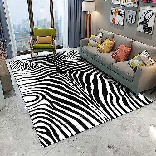 Tapis Salon, 80 X 160 Cm Tapis Chambre Tapis De Salon Moderne Tapistapis Antidérapant pour Salon Chambre Enfants pour Cuisine, Couloir, Salle À Manger, Entrée Motif Zébré Noir Et Blanc