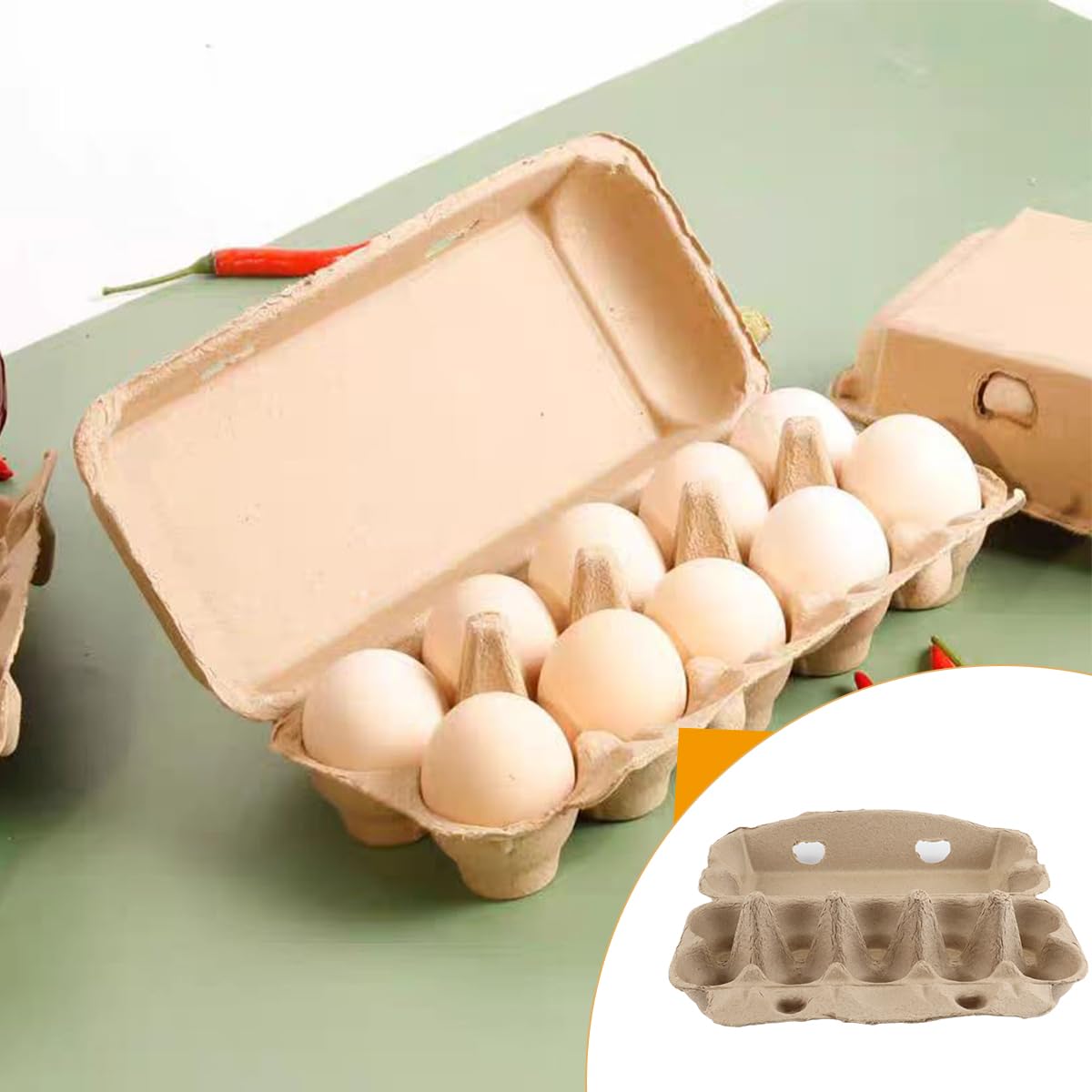 Confezione da 10 cartoni per uova, scatole per uova riutilizzabili a 10 celle, cartone per anatre impilabile, biodegradabile, fibra di cellulosa, per mercato, cucina