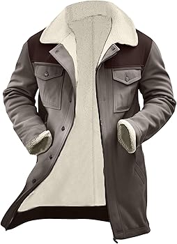 Winter Coats for Men Vintage Patchwork Fleece Parka Coats Fashion