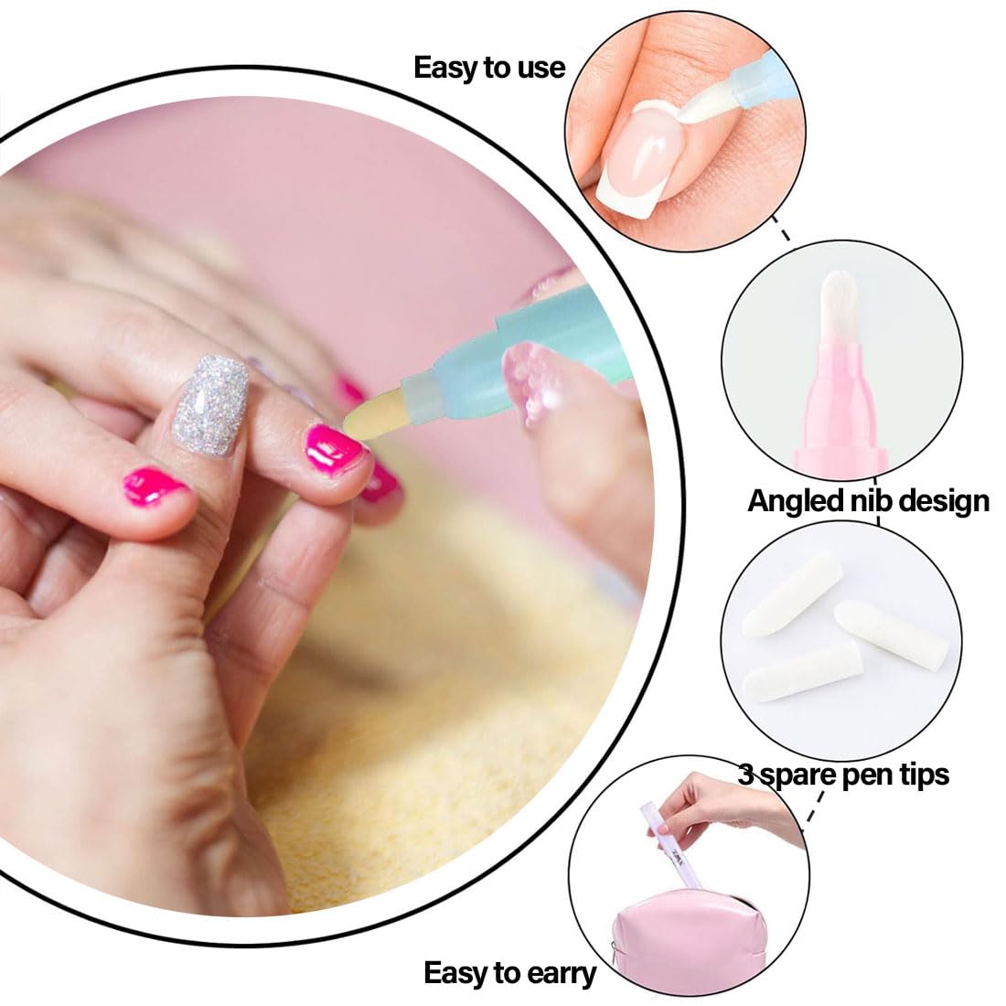 Bolígrafos correctores de Esmalte de uñas Azul Rosa Morado