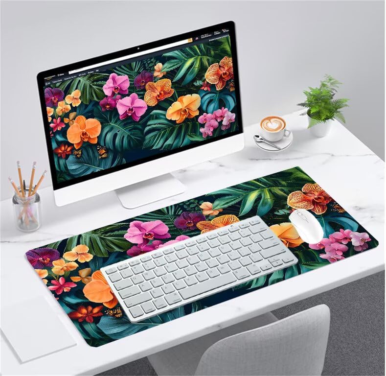 Tapis de souris fleur XXL 900x500mm en caoutchouc pour bureau fleuri