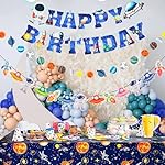 Outer Space Party Decorations - Space Theme Supplies with Happy Birthday Banner Solar System Tablecloth for Galaxy Party Decor (Tablecloth+Flag Banner) - Image 5