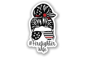 #Firefighter Wife-Messy BUN-Thin RED LINE-Decal Stickers For Cars