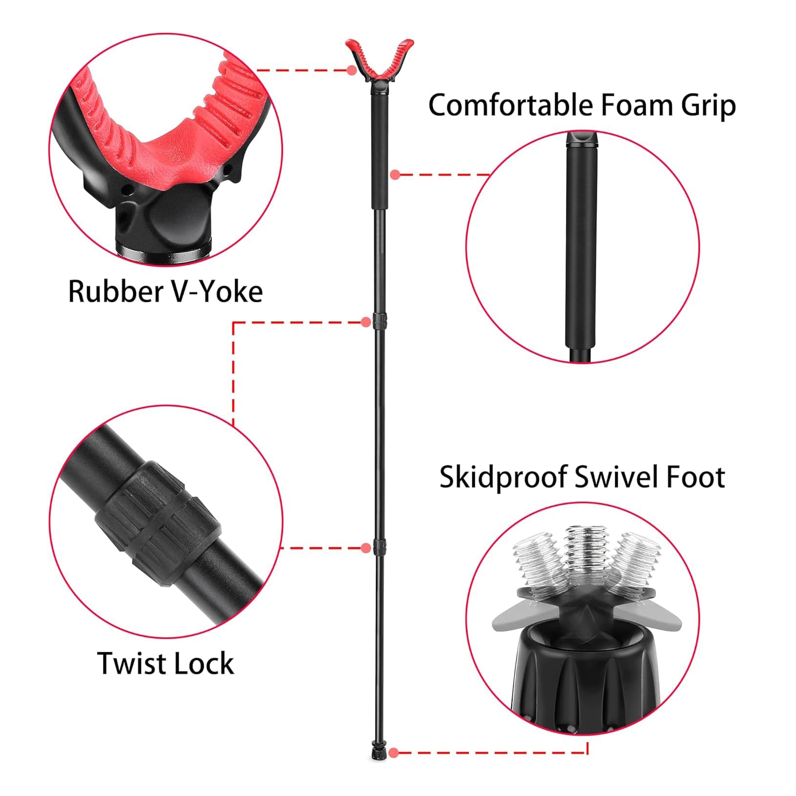 V-Yoke-Einbein mit verstellbarem Ruhekopf – Leichtbau-Aluminium-Einbeinstativ für Outdoor-Aktivitäten, 75-160 cm (32" to 65")