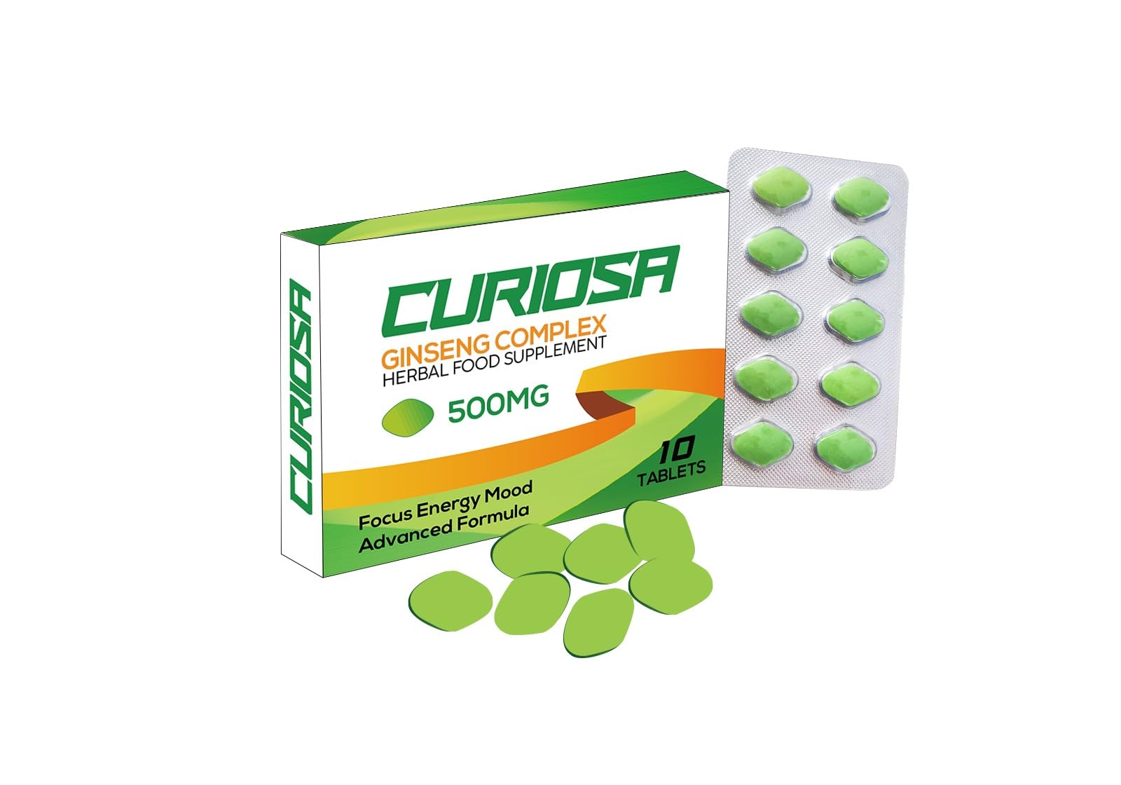 CURIOSA Green 500mg | Stronger | Longer | Harder | Performance | Extra Strength Enhancing Pills, Stamina Endurance Booster Supplement Pills for Men | 10 Ginseng Tablets
