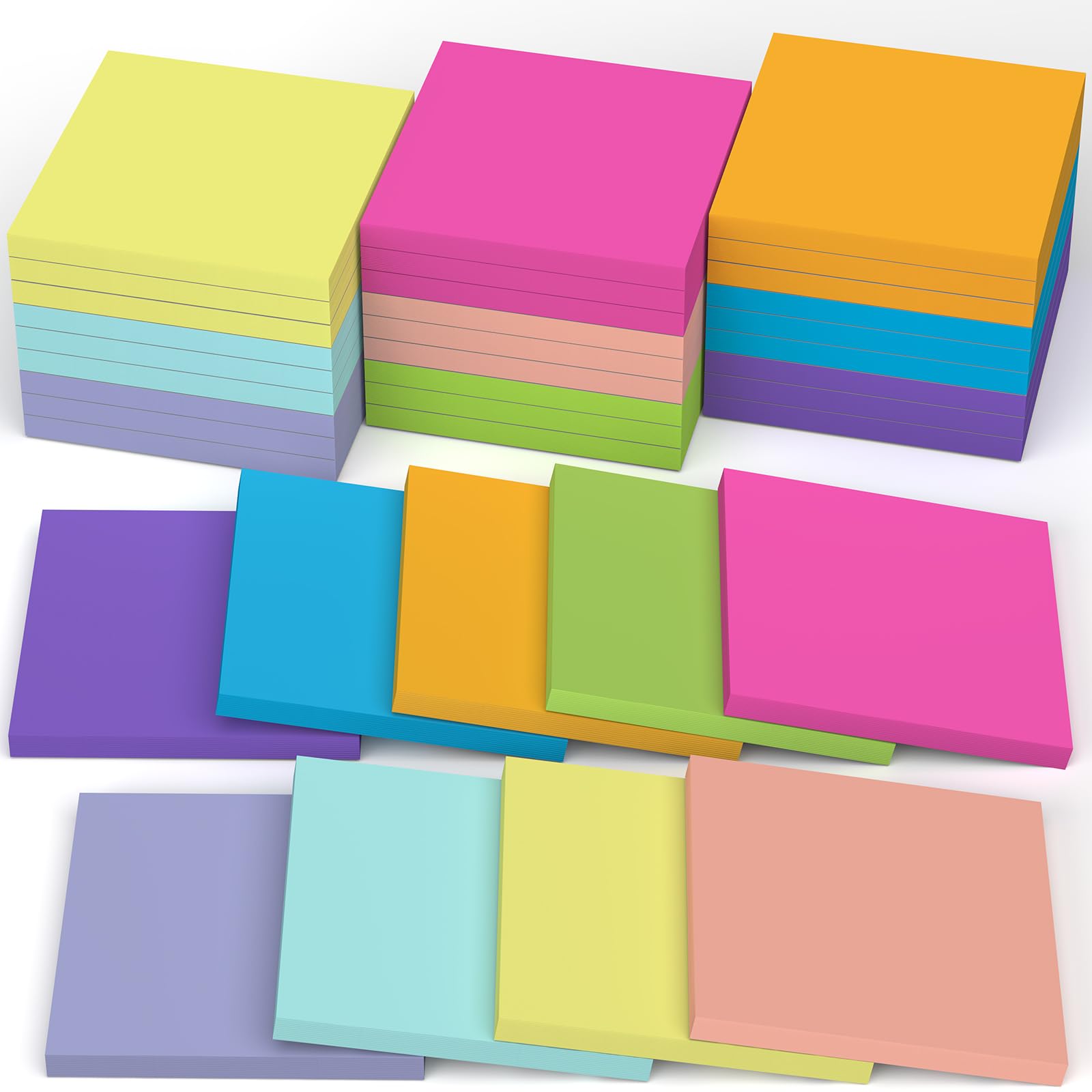 RITOLLO 2160 Sheets Sticky Notes, Set of 36 Pads, 3 x 3 Inch 9 Brilliant Colours Removable Recyclable Self-Stick Pads, 60 Sheets Per Pad, Multipurpose for Home, Office and Notebook