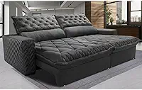 Sofá Retrátil e Reclinável 2,55m Molas Ensacadas Cama Inbox Spazus com Bordado 3d Velusoft Cinza