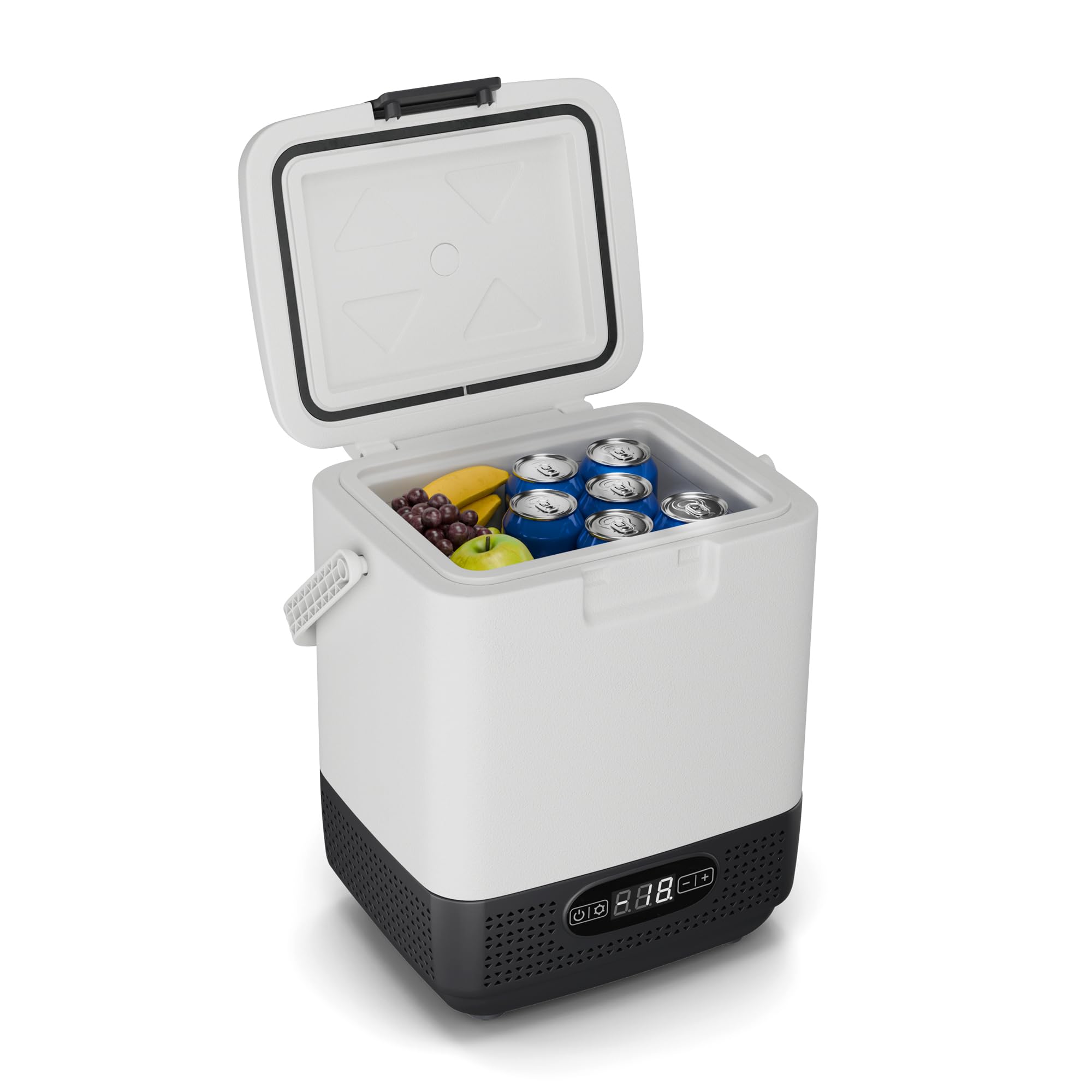 KLARSTEIN Mini Frigo Glacière Électrique Portable 12L SwiftFrost - Grand Écran LCD, Compresseur Puissant, Design Mobile Antichoc, Alimentation Polyvalente, Accessoires Inclus, blanc