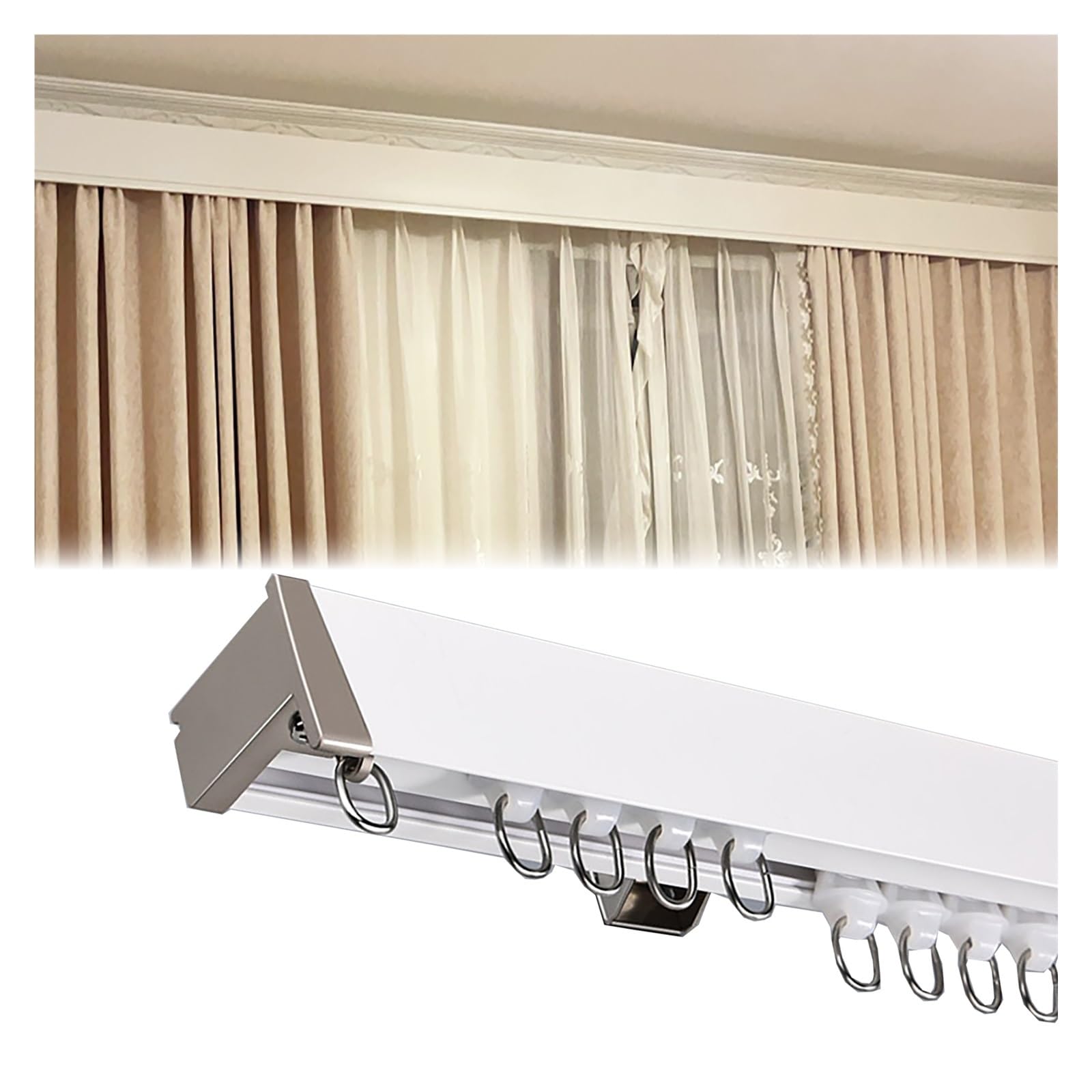 ERRULAN Rideau Rail Panneau Coffre à Rideaux avec cantonnière avec Rail, Occultant Corniche Barre de Tringle à Rideaux Fixée, Aluminium Lambrequins décoratifs(Single-Wall Mount,94.5in/240cm)