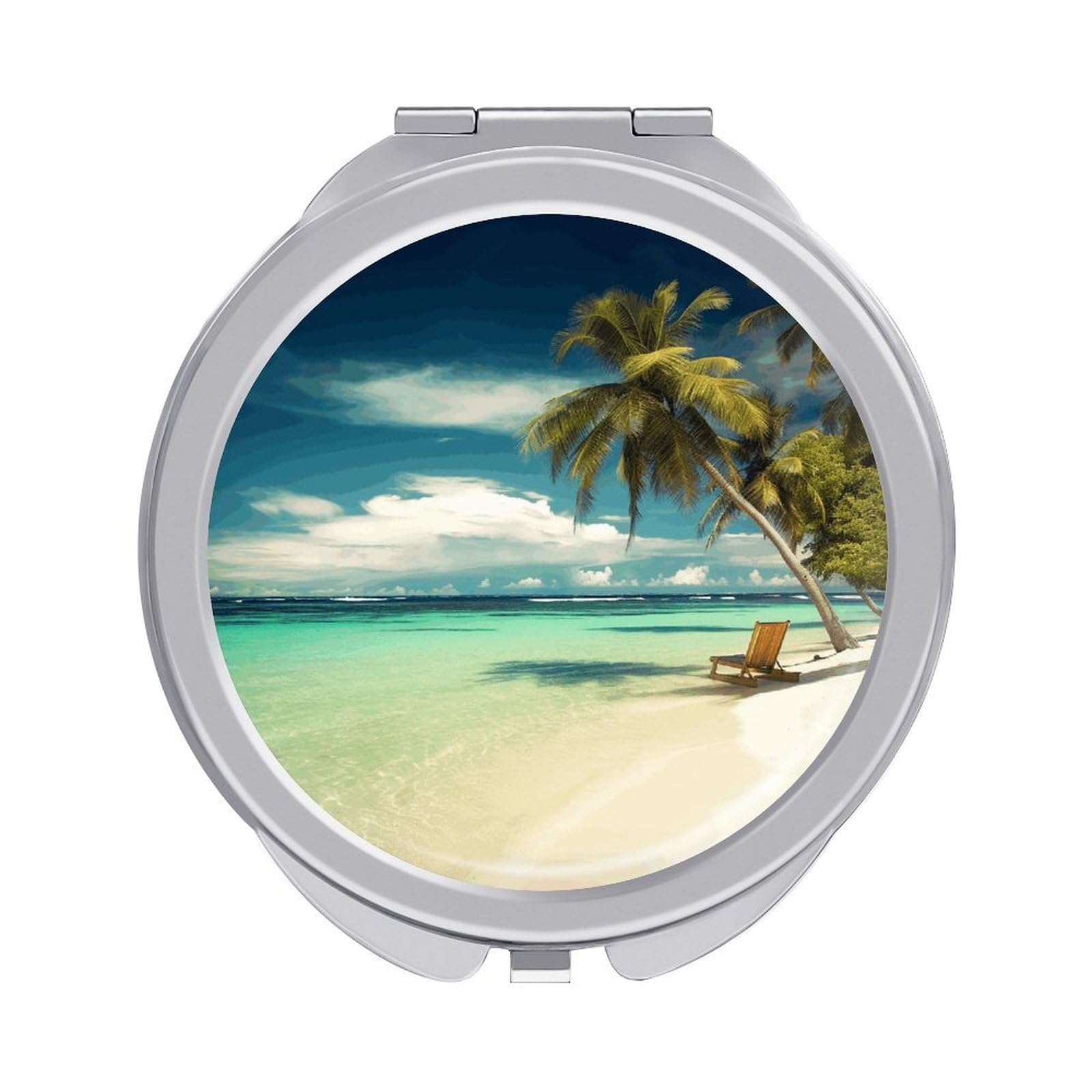 JTREHY Tropical Holidays Makeup Mirror Portable Folding Mirror Compact Travel Mirrors 2-Sided Round Pocket Mirrors Cute Handheld Beauty Mirror for Handbag Purse for Women Gift