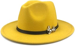 SGJFZD Otoño Invierno Unisex Plana Brim algodón del Sombrero de Vaquero del Sombrero de Fedora Banda de Cuero de Las Mujeres del Sombrero del Jazz (Color : Amarillo, tamaño : 56-58cm)