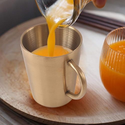 Miniatura 3 de Newk Vasos de acero inoxidable con asas, taza de metal de 10 onzas, tazas de doble pared para barbacoa, hogar, oficina, fiesta, tirano dorado
