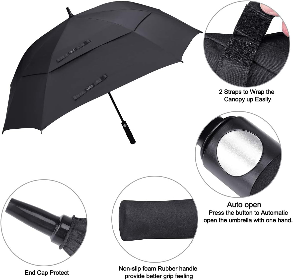 G4Free Extra Large Golf Umbrella 62 inch Vented Square Umbrella Windproof Auto Open Double Canopy Oversized Stick Umbrella : Sports & Outdoors