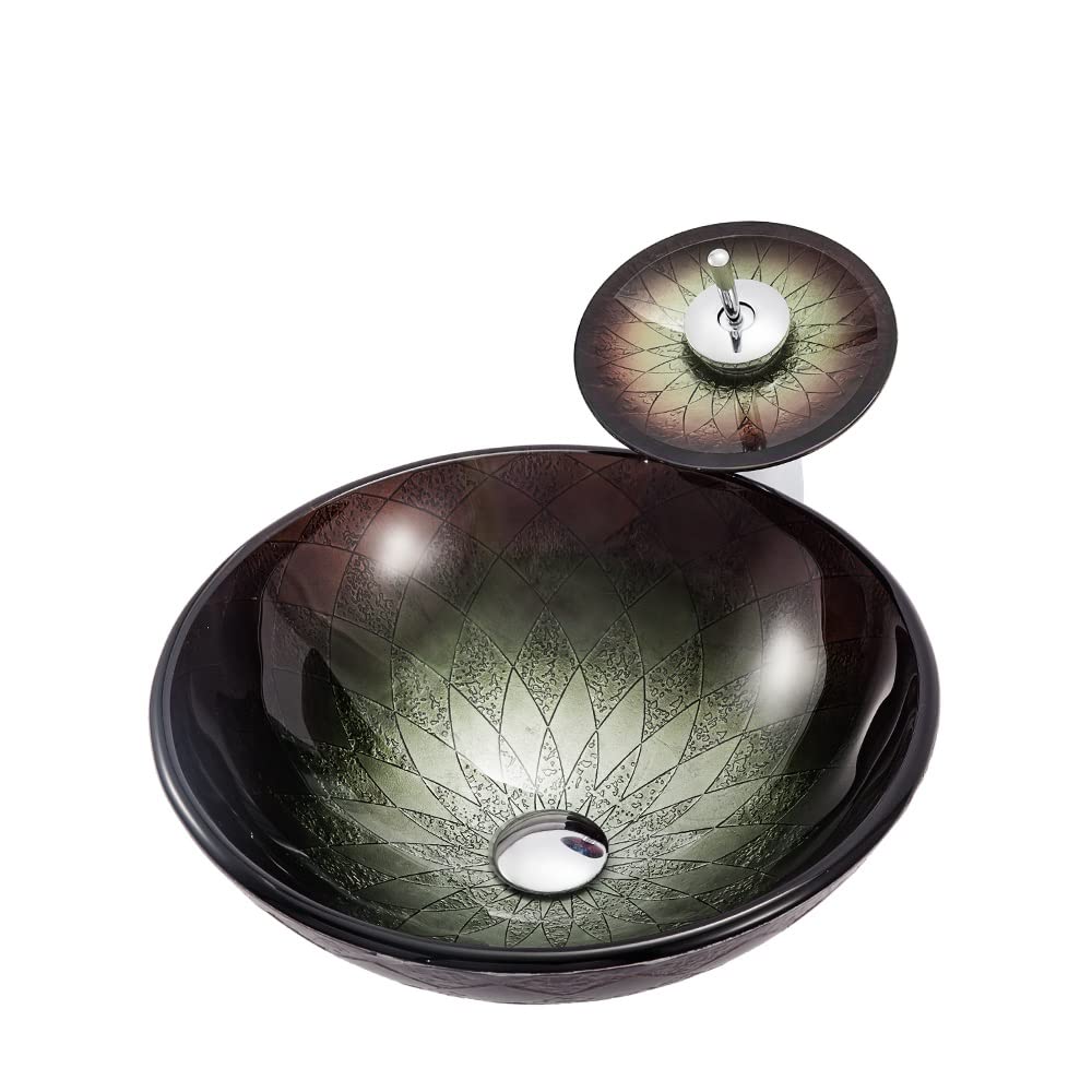 AYCDL Vanity Sink Basin Bathroom Tempered Glass Countertop Sink Bathroom Vessel Sink Simple Round Vessel Sink Art Glassware Sink Bathroom Vanity,Sink Set