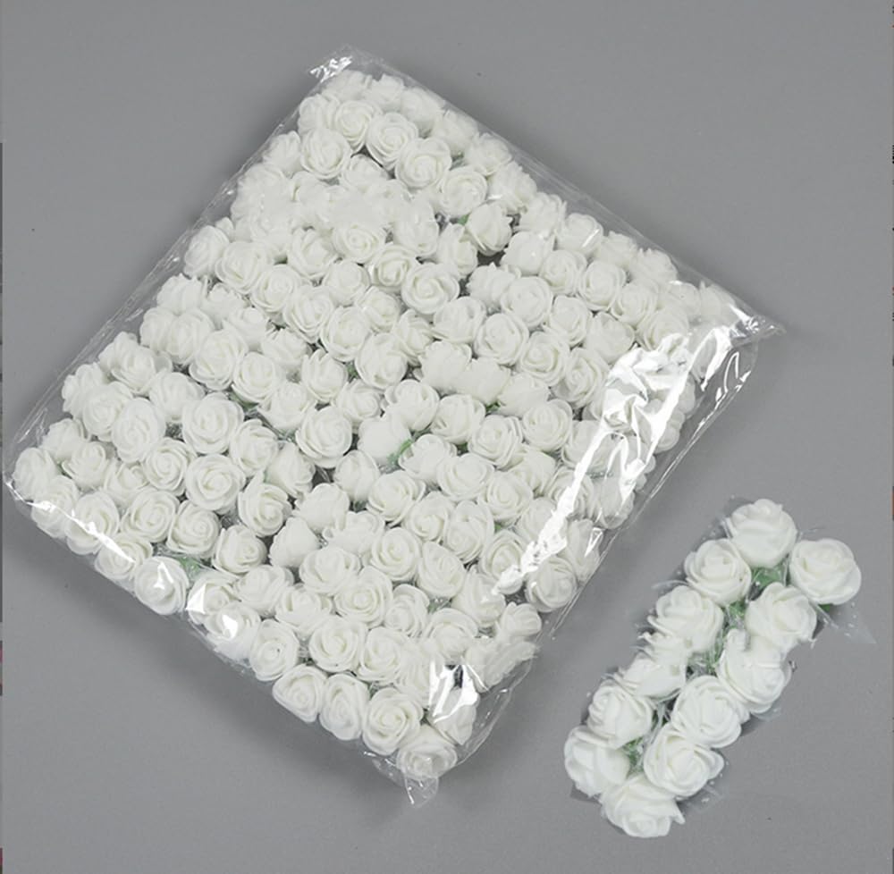 144pcs Mini Artificial Rose Flower Heads and Soft Stem,25mm PE Tiny Rose add Gauze for DIY Wedding Make Bridal Hair Clips,Cake Top,Wrist Corsage Boutonniere,Wreath Bracelet Flower (White) - Image 7