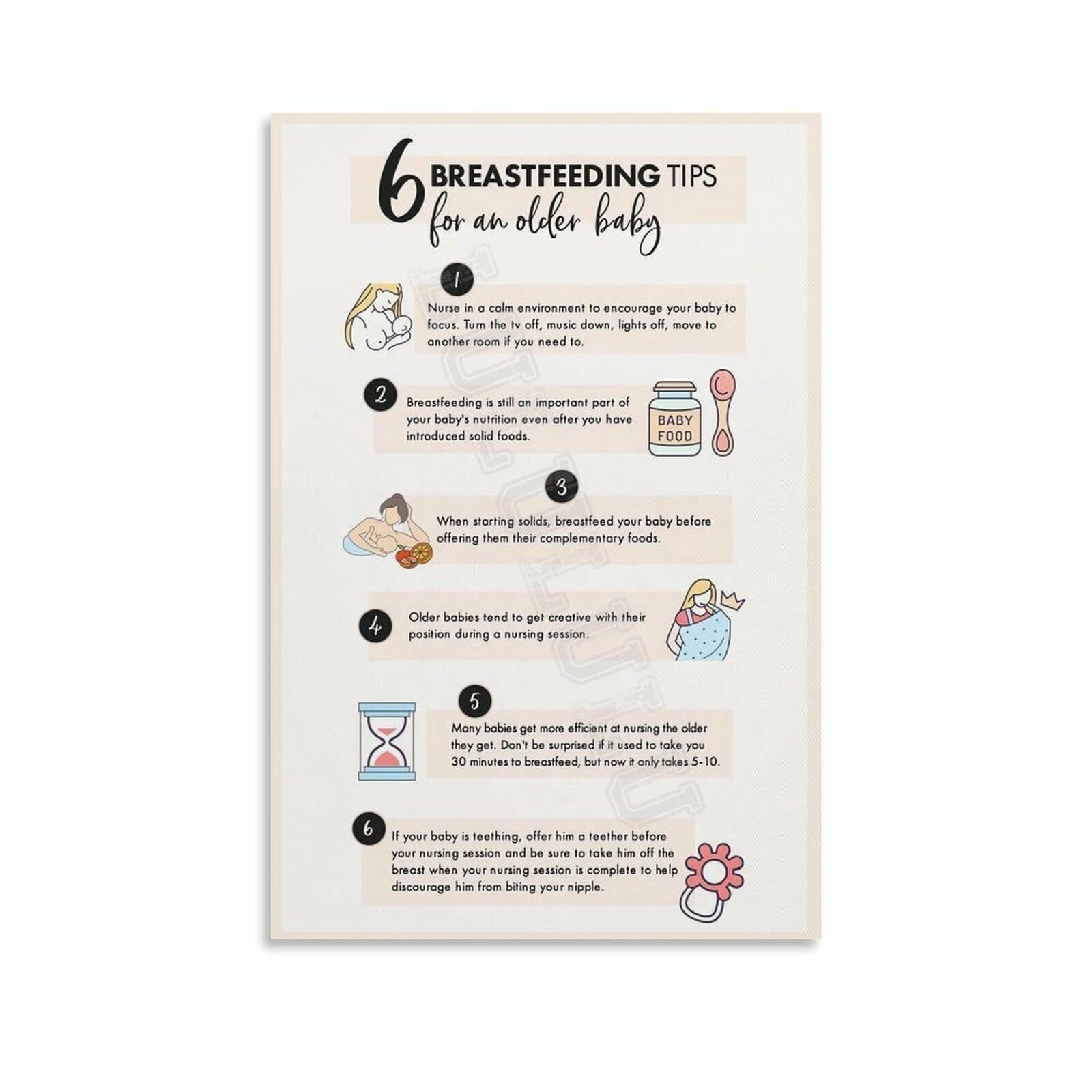 PKNVKZIDK Practical Breastfeeding Tips for Mom and Poster Informative Wall-Art Print for Nursery Home Unframed,12x18inch(30x45cm)
