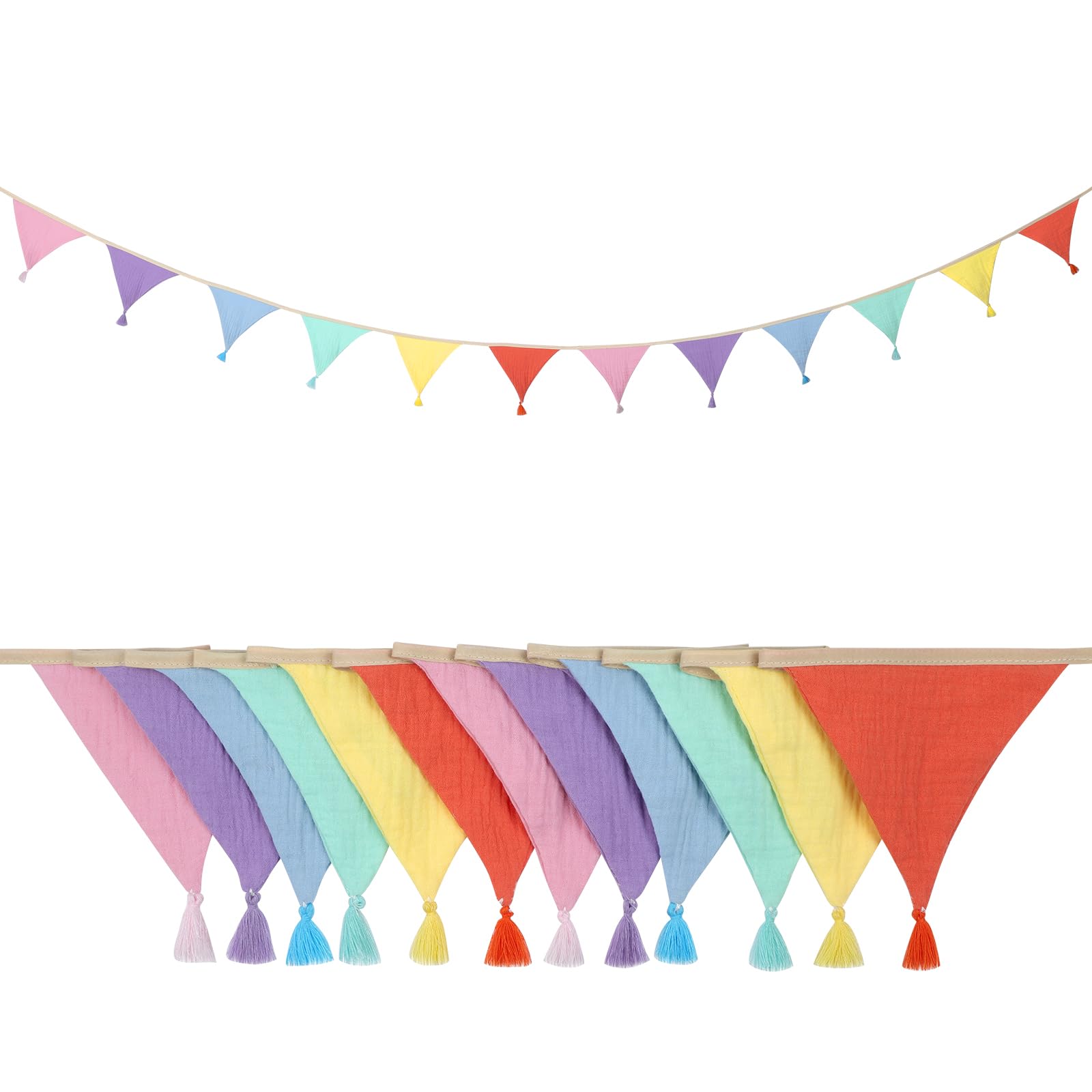 Alaoo Fabric Bunting Banner, 2.8M Triangle Garland Flags Tassels, Rainbow