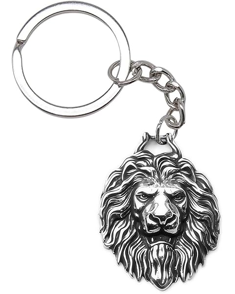 Stainless Steel Lion Keychain for Women Men,Lion Head Animal Charm Key Chain Access...