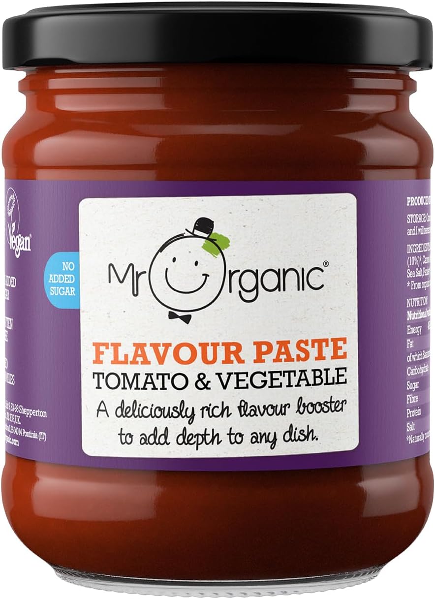 Mr Organic - Tomato & Vegetable Flavour Paste - Pack of 6 - Made with Sun-Ripened Italian Tomatoes - Vegan-Friendly - Organic Flavour Booster - Rich & Savoury