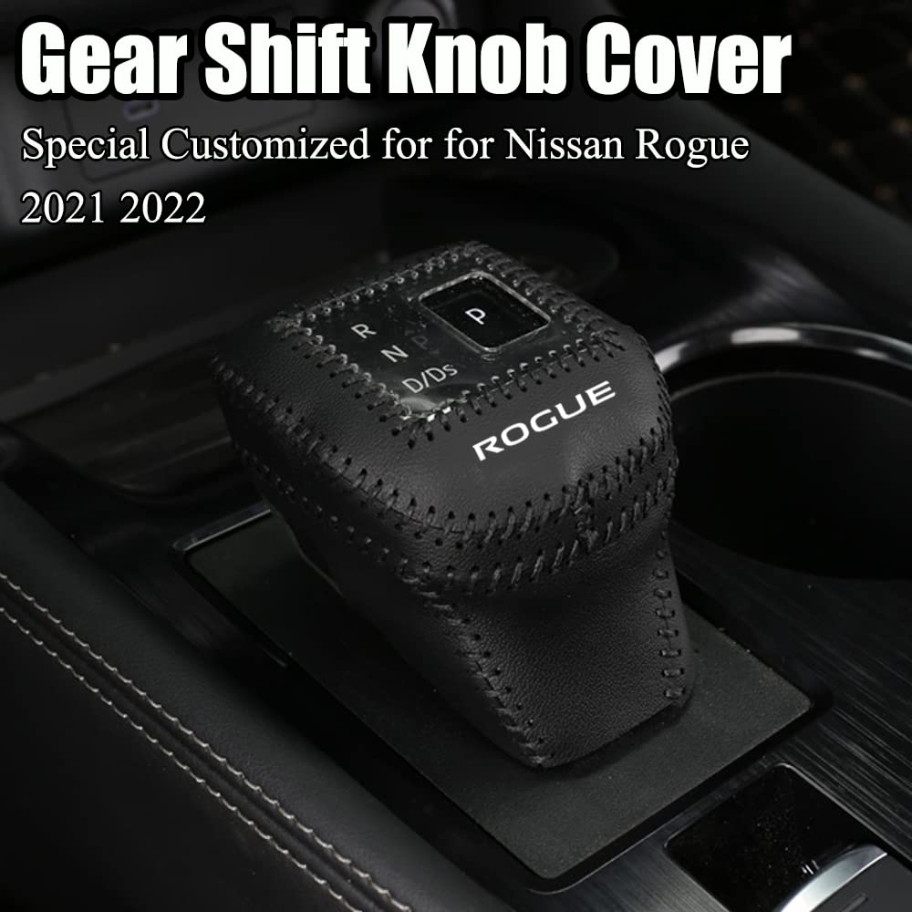 XITER Automatic Gear Shift Knob Cover Leather Boots Shift Lever Protector Trim for Nissan Rogue 2021 2022 2023 2024 2025 Interior Accessories(Black Stitches)
