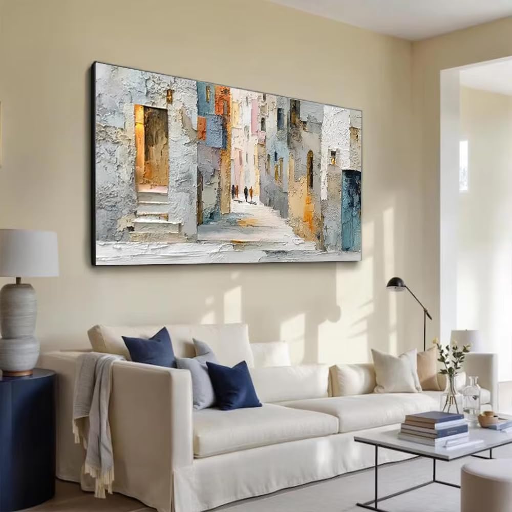 XIANGPEIFBH Abstract Painting On Canvas Image Scenery Of The Old Neighborhood Mural Top Canvas Wall Art Picture Decor Living Room(80x160cm/31x63in/Unframed)
