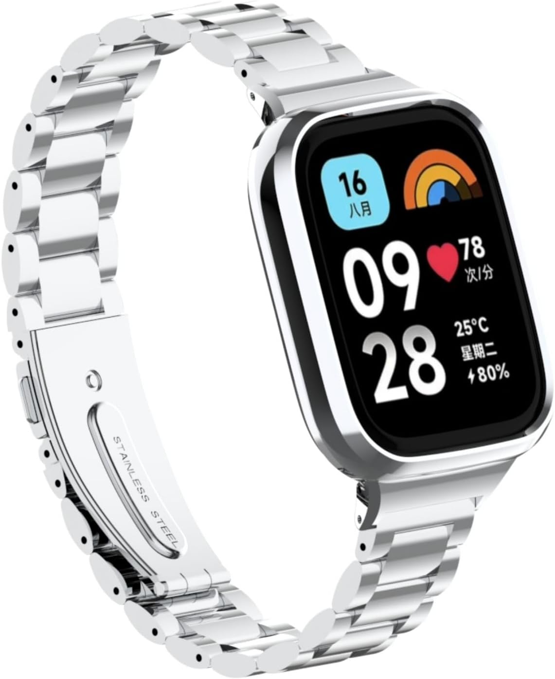 GIOPUEY Bracelet Compatible with Redmi Watch 3 Active Stainless Steel Strap [Wear-Resistant] [Stylish] Replacement Strap - A-Silver