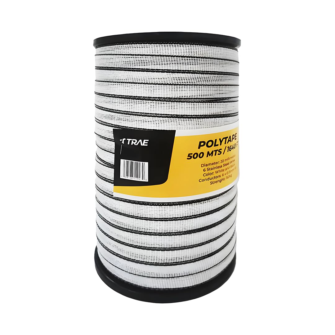TRAE Electric Fence Polytape 1640 Feet (500 Meters) 20mm Wide | 6 Stainless Steel Conductors for High Conductivity & Rust Resistance | UV-Resistant Electric Fence Tape for Horses, Cattle & Livestock