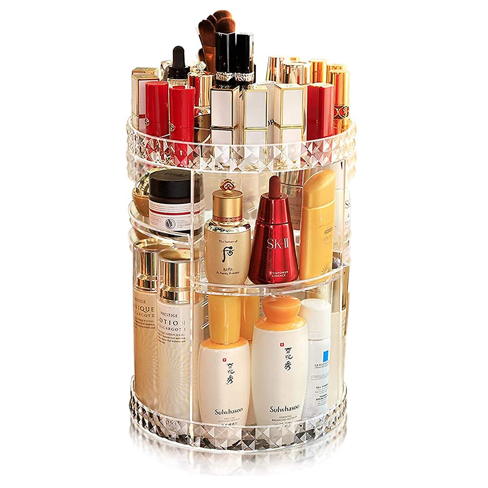 BXWQPP Makeup Organiser, Rotating 360 Degree Adjustable Jewelry Cosmetic Perfumes Display Stand Box, Great Capacity Make Up Storage for Dresser, Bedroom, Bathroom