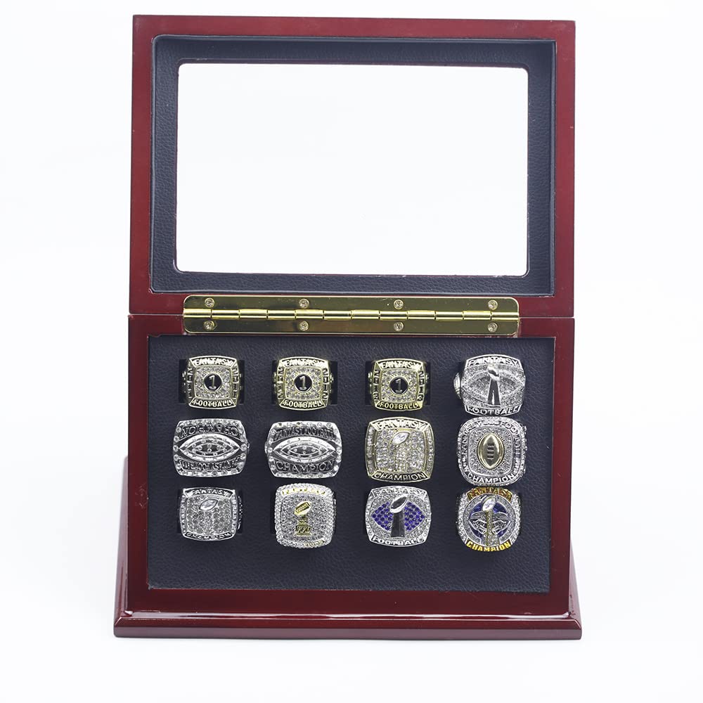 12PCS Fantasy Football Ringe 2011 bis 2022 Championship Rings Collection FFL Championship Trophy Gift Box Ring Display Box
