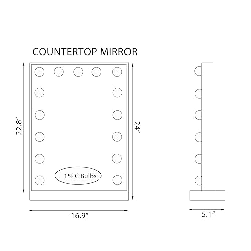 Miniatura 7 de walsport Espejo de maquillaje iluminado Hollywood con tacto inteligente, 15 bombillas LED regulables, mesa o montaje en pared, espejo de belleza