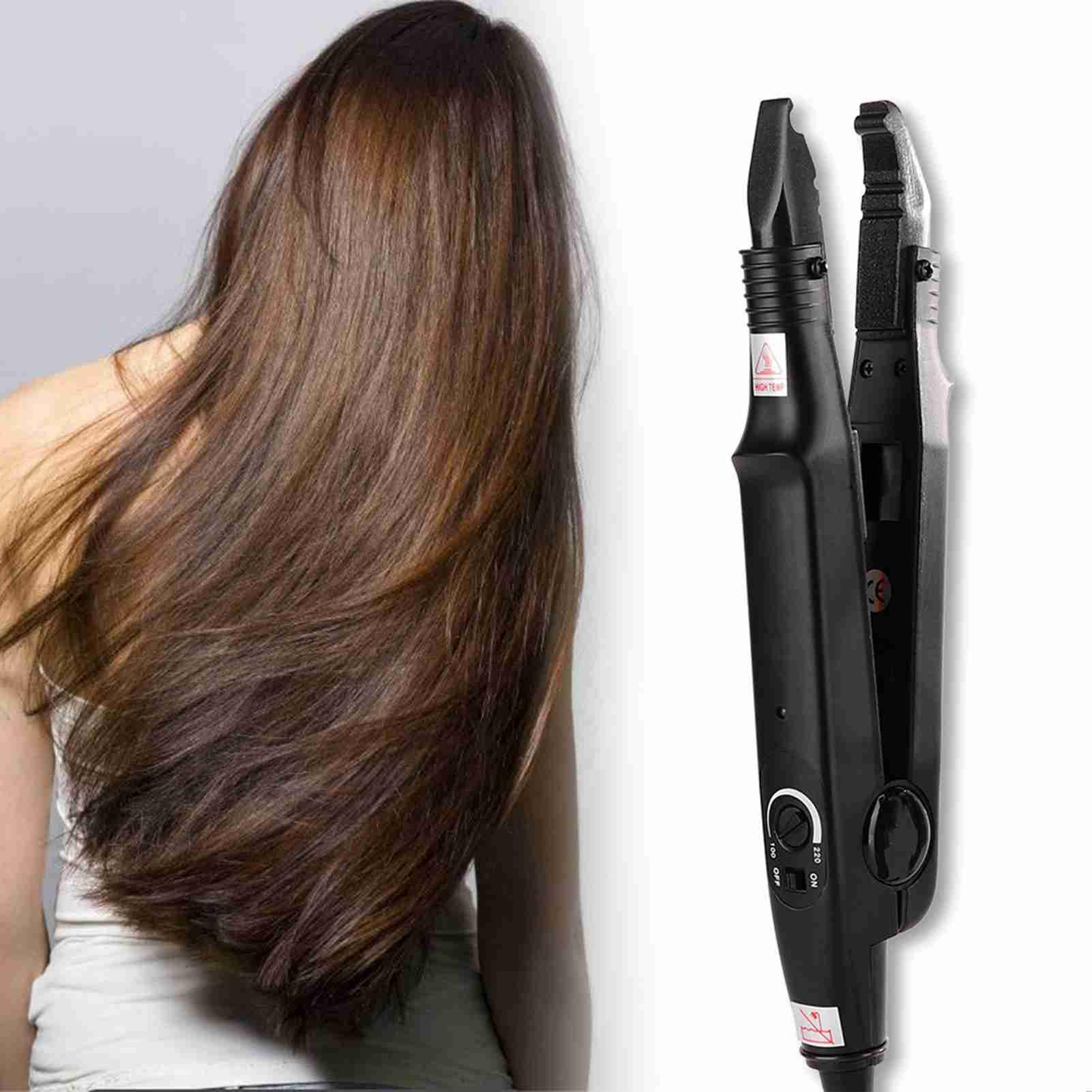 Set professionale per estensioni dei capelli, kit di strumenti per lo styling a temperatura regolabile, con dispositivo per bordare l'uncinetto, toppe di protezione dal calo