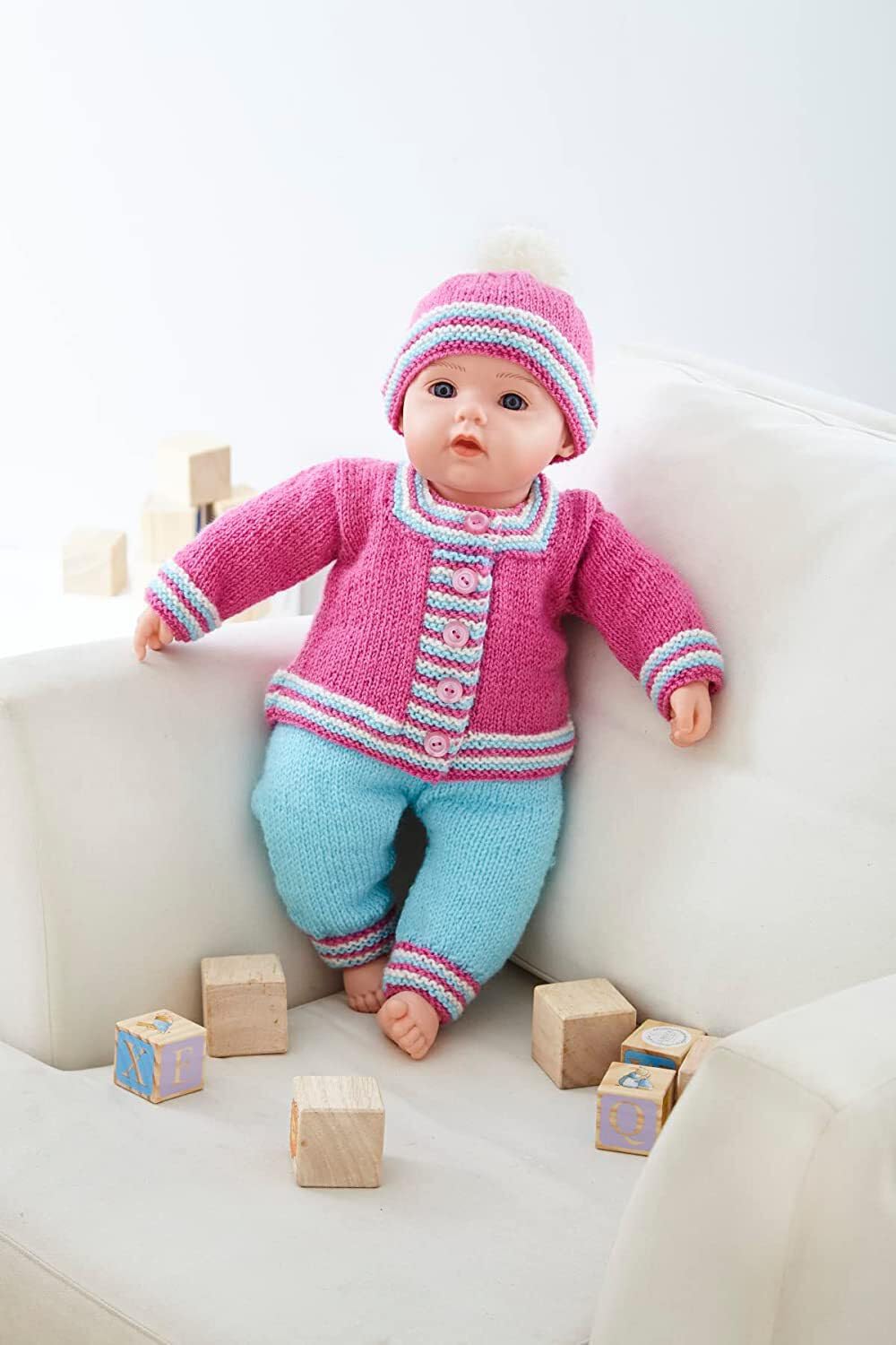 King Cole Double Knit Knitting Pattern Doll Babygrow Bootees Jacket Leggings & Hat (5923), Multi, 18'' - 20''