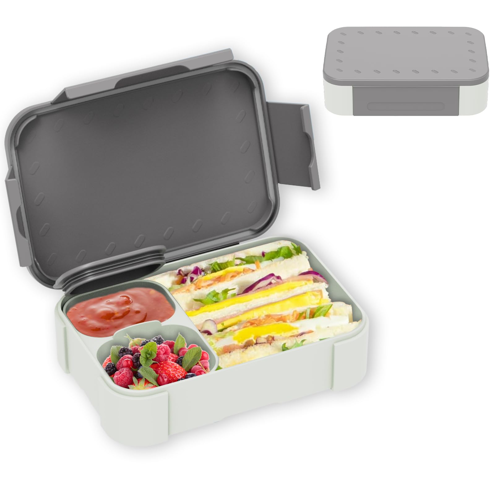 Xjianfu Girls Gray Lunch Box With Compartments, 900 Ml Leak-Proof Bento Box For And Boys, Microwave/Dishwasher Safe (Gray)