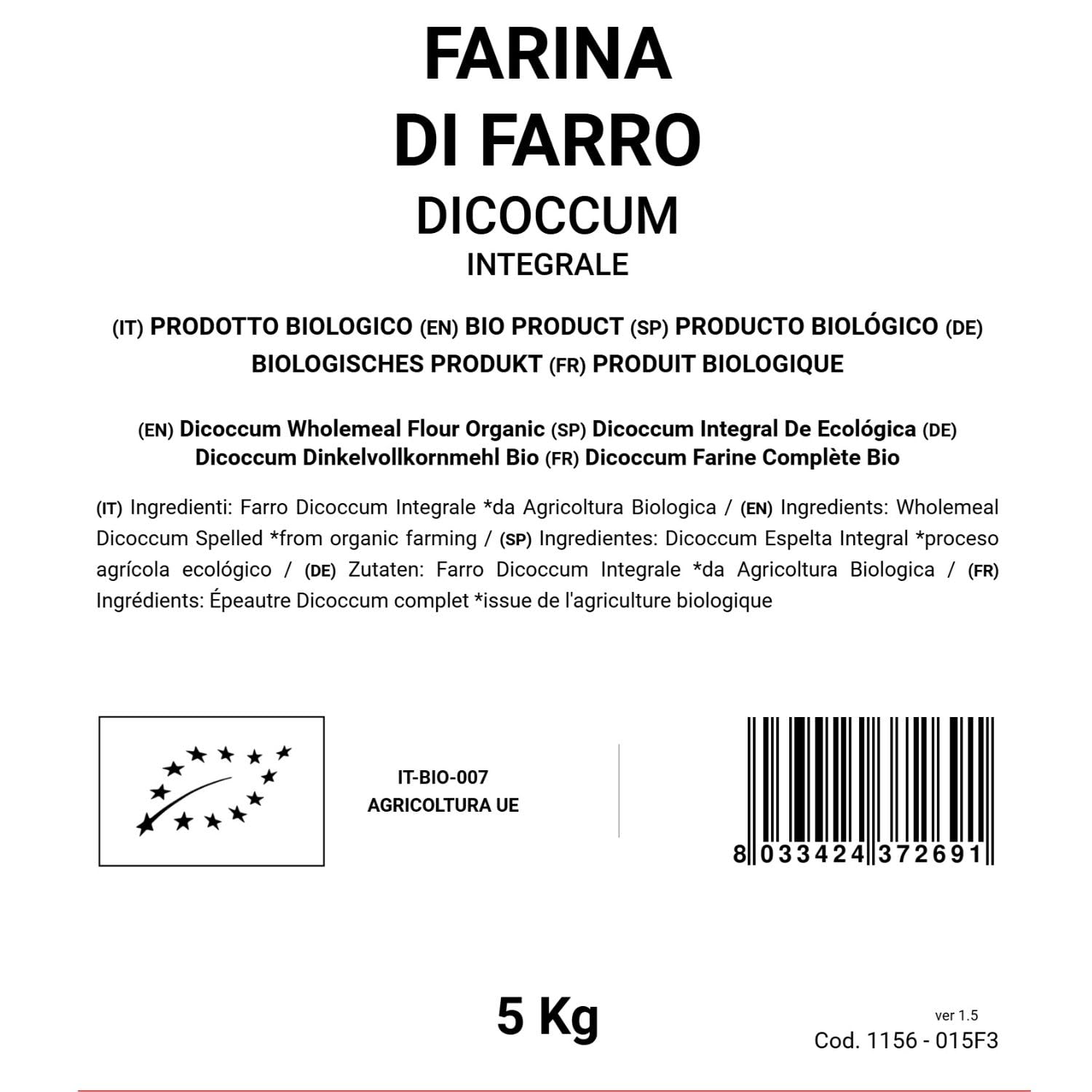 Bongiovanni Bontà Naturali Dicoccum Harina Integral De Espelta 5kg Ecológica