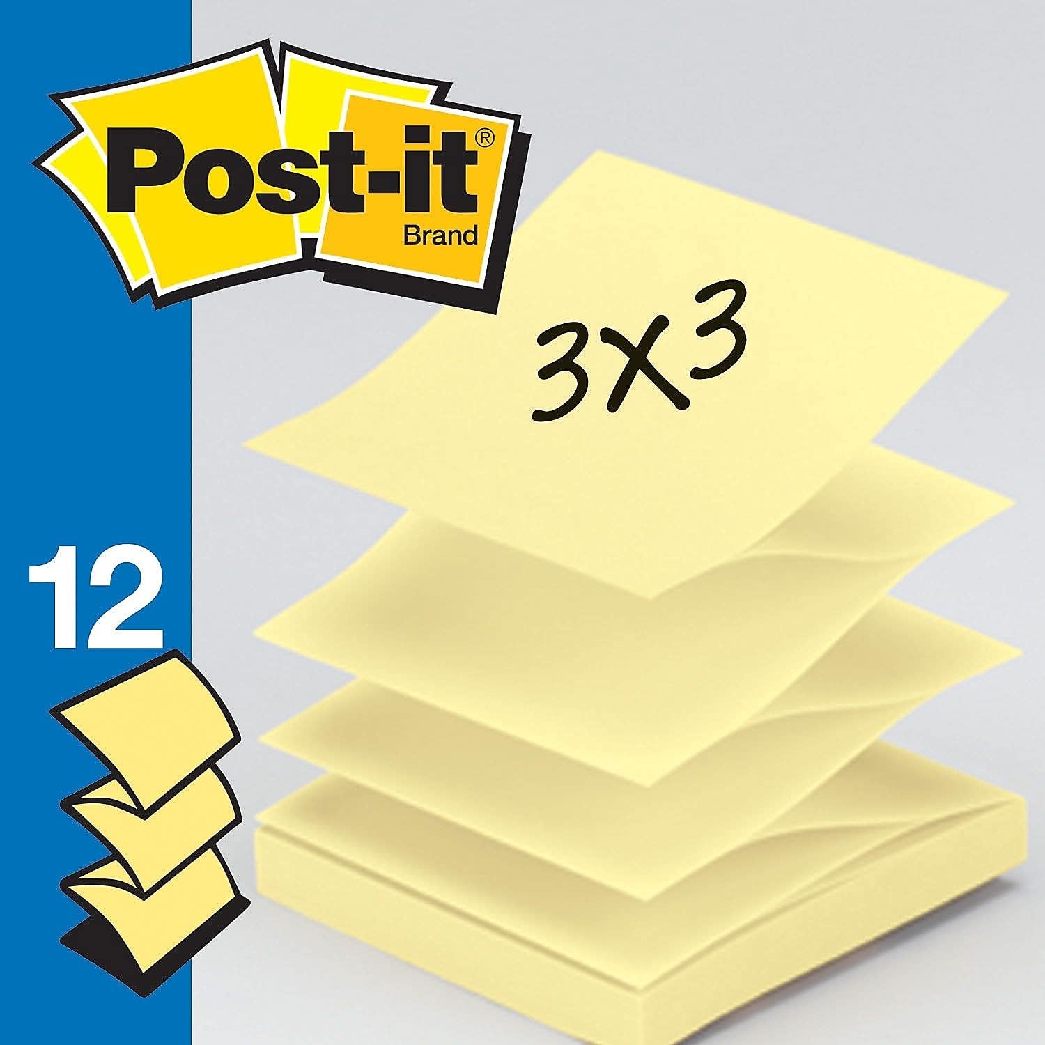 Post-it R33012SSCY Super Sticky Pop-ups, Refill,3-Inch x3-Inch, 90 Sht/PD,12/PK, Canary